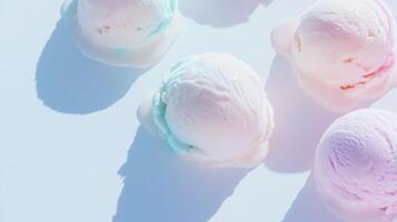 Four scoops of ice cream on a white surface photo