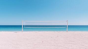 A volleyball net on the beach with the ocean in the background photo