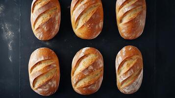 Six loaves of bread on a black background photo