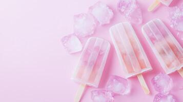 Popsicles on a pink background with ice cubes photo
