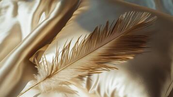 A feather on a pillow photo