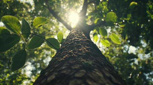 A tree with sunlight shining through the leaves photo