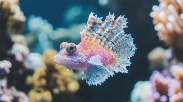 A pink fish with a large head and large eyes photo