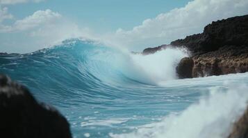Waves crash rhythmically, creating a mesmerizing display photo