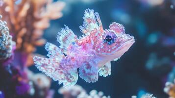 A pink fish with blue eyes and a bright pink color photo