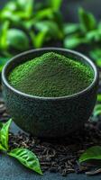 Powder with Bamboo Whisk, Refreshing Green Tea Leaf Mint Infusion photo