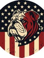 an american bulldog head on a flag background vector