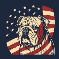 an american bulldog with an american flag background vector