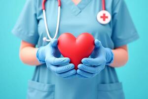 Compassionate Nurse with Red Heart in Gloved Hands photo