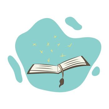 Simple illustration of an open book with magical sparkles. Perfect for fantasy and reading designs. vector