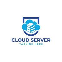 Cloud server security logo design for web technology server business information tech concept vector