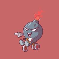 Bomb Character riding a tricycle while screaming and on fire. vector