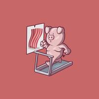 A Pig Character running on a treadmill. vector