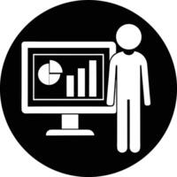 Man Presenting Business Data Charts On Monitor Screen Icon Design Template vector