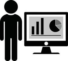 Business Analysis Pictogram With Statistical Data And Growth Graphs On Screen vector