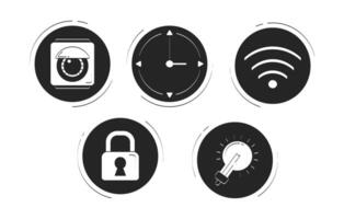 IoT smart home icons doodle linear objects set. Security camera, clock, Wi-Fi, lock, lightbulb 2D outline clip arts drawings isolated on white. Hand drawn sketch illustrations collection vector