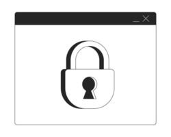 Secure browser window with padlock 2D line object. Web privacy protection. User security. Protected content. Access restriction isolated clipart ink outline item. Monochrome spot illustration vector