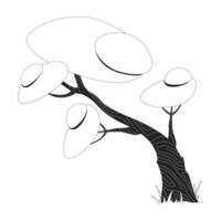 Savanna tree with thick canopies and twisting trunk 2D line object. Environmental flora. Acacia shape. African tree isolated clipart ink outline item. Monochrome spot illustration vector