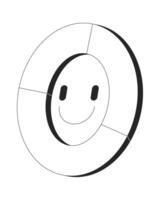 Smiling donut pie chart for analytics, engagement 2D line object. User satisfaction. Positive doughnut graph. Friendly piechart isolated clipart ink outline item. Monochrome spot illustration vector