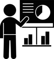 Business Presentation With Pie Chart Data And Bar Graph Analysis Icon vector