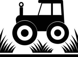 Black And White Silhouette Of A Tractor On A Field Of Grass vector