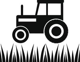 Black And White Tractor Silhouette Illustration Against Grass Backdrop Field Work vector