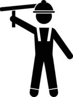 Construction Worker Silhouette With Hard Hat Holding A Level Tool Image vector
