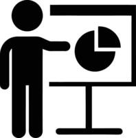 Presenter Explaining A Pie Chart Business Presentation On Whiteboard In Black Silhouette vector