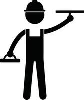 Pictogram Depicting A Construction Worker Spreading Plaster With Tools And Protective Helmet vector