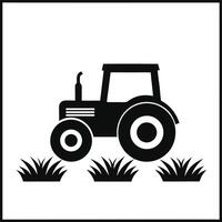Isolated Black Tractor On White Background With Green Grass Illustration vector