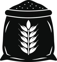 Black And White Illustration Of A Sack With Grain And Wheat vector