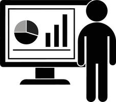 Man Presenting Business Data Statistics Graph On A Computer Monitor Screen Display vector
