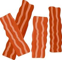 Bacon slices for breakfast. Strips of fried crispy bacon. Barbecue grilled meat. Fried bacon rashers. vector