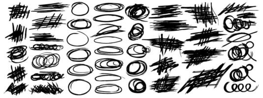 Collection of hand drawn doodles and squiggles for text highlighting sign. Set of design elements with texture of scribbles. Black line brush stroke. Simple cute swashes, strokes vector