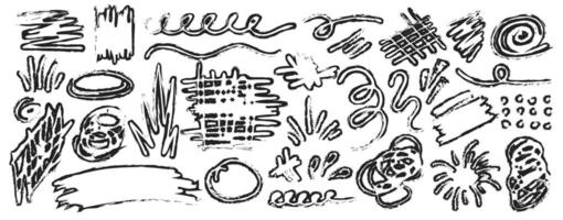 Collection of hand drawn doodles and squiggles for text highlighting sign. Set of design elements with texture of scribbles. Black line brush stroke. Simple cute vector