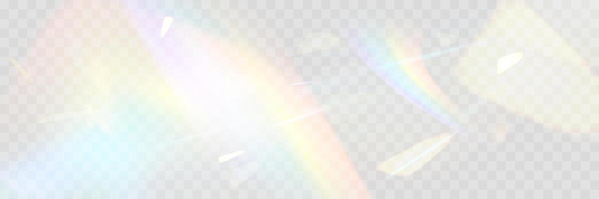 Rainbow blurred refraction overlay effect. Colorful light lens prism on dark background. Holographic reflection, iridescent crystal