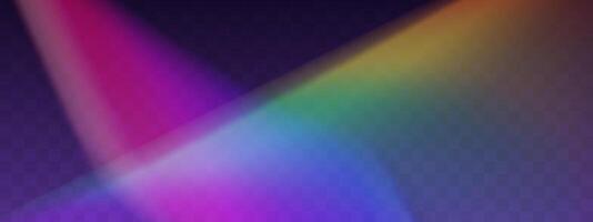 Blurred rainbow refraction overlay effect. Light lens prism effect on background. Holographic reflection, crystal flare leak shadow overlay vector