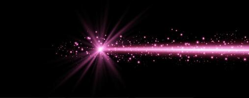Pink horizontal laser beam. Neon line, presentation pointer. Pink glow flare light effect. illustration. Isolated on dark background. vector