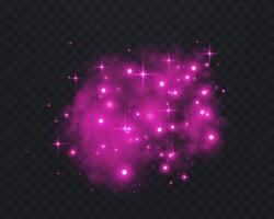 Pink glittering dots, particles, stars magic sparks. Dust cloud flare light effect. Red luminous points with smoke. particles on dark background vector