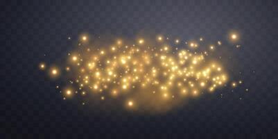 Orange glittering dots, particles, stars magic sparks. Glow flare light effect. Gold luminous points. particles on dark background vector