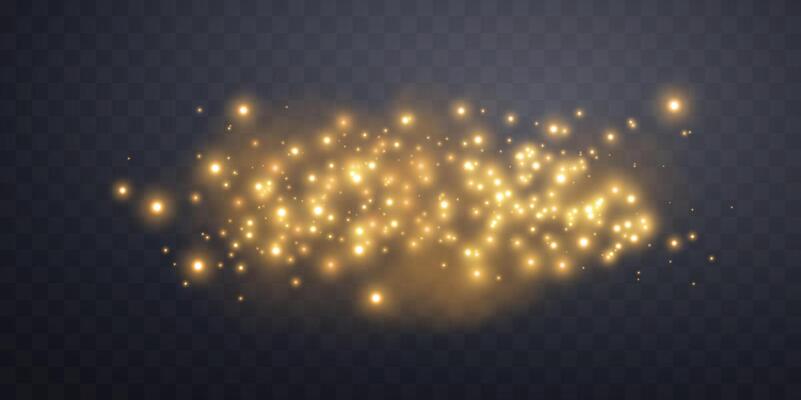 Orange glittering dots, particles, stars magic sparks. Glow flare light effect. Gold luminous points. particles on dark background