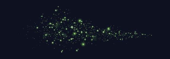 Green glittering dots, particles, stars magic sparks. Glow flare light effect. Green luminous points. particles on black background. vector