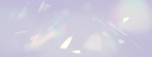 Rainbow blurred refraction overlay effect. Colorful light lens prism on dark background. Holographic reflection, iridescent crystal flare leak shadow vector