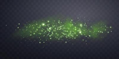Green glittering dots, particles, stars magic sparks. Glow flare light effect. Green luminous points. particles on dark background. vector