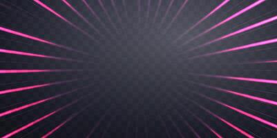 Radial speed rays, light neon flow, zoom in motion effect, pink glow speed lines, colorful light trails vector