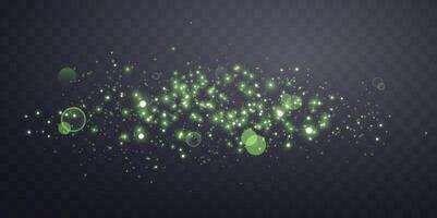 Green glittering dots, particles, stars magic sparks. Glow flare light effect. Green luminous points. particles vector