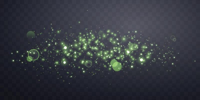 Green glittering dots, particles, stars magic sparks. Glow flare light effect. Green luminous points. particles