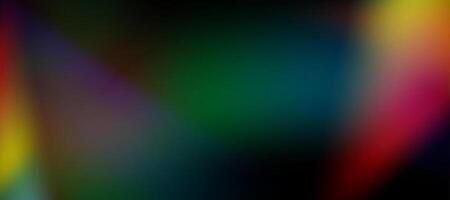Blurred rainbow refraction overlay effect. Light lens prism effect on black background. Holographic reflection, crystal flare leak shadow vector