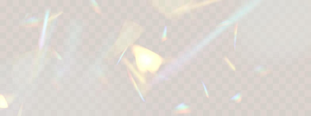 Rainbow blurred refraction overlay effect. Colorful light lens prism. Holographic reflection, iridescent crystal flare leak shadow overlay illustration.