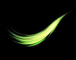 Glowing green lines. Neon realistic energy speed. Abstract light effect on a dark background. illustration. vector